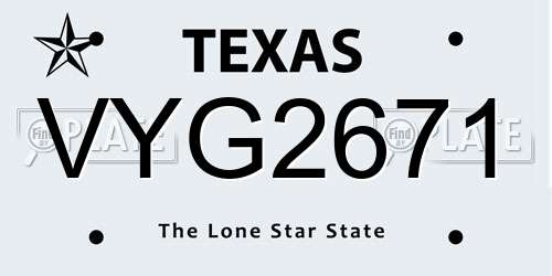 VYG2671 Texas License Plate