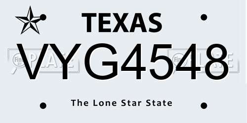 VYG4548 Texas License Plate