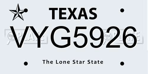 VYG5926 Texas License Plate