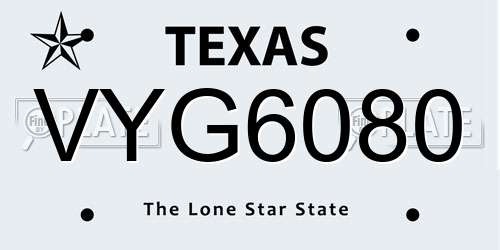 VYG6080 Texas License Plate
