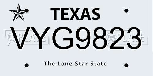 VYG9823 Texas License Plate