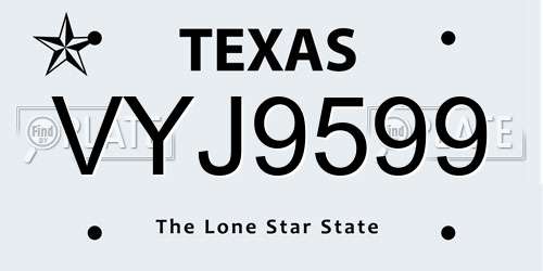 VYJ9599 Texas License Plate