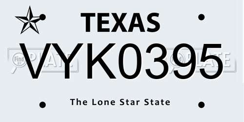 VYK0395 Texas License Plate