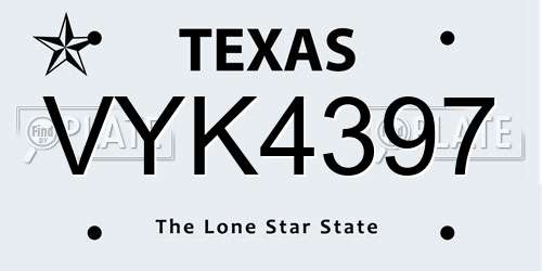 VYK4397 Texas License Plate