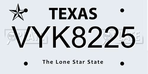VYK8225 Texas License Plate