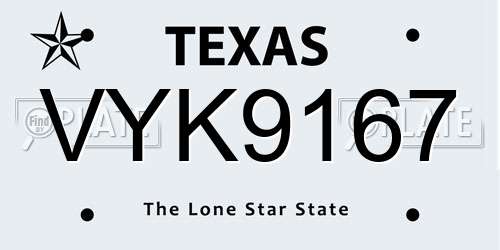 VYK9167 Texas License Plate