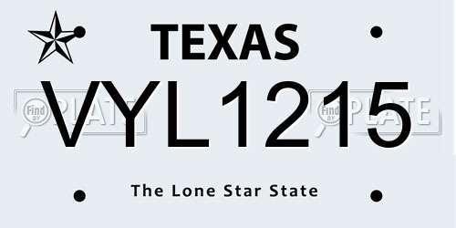 VYL1215 Texas License Plate