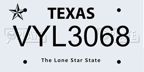 VYL3068 Texas License Plate
