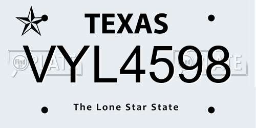 VYL4598 Texas License Plate