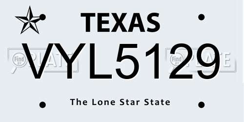 VYL5129 Texas License Plate