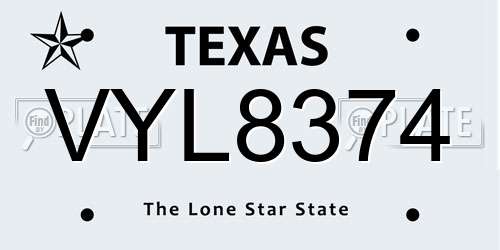 VYL8374 Texas License Plate