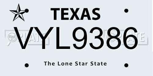 VYL9386 Texas License Plate