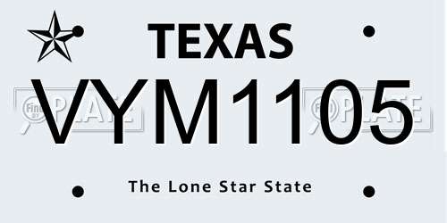 VYM1105 Texas License Plate