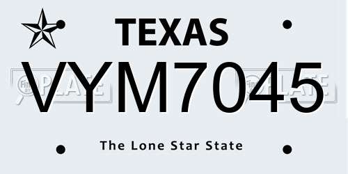 VYM7045 Texas License Plate