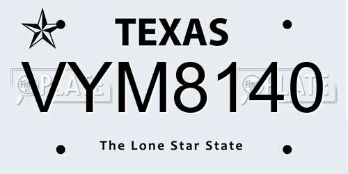 VYM8140 Texas License Plate