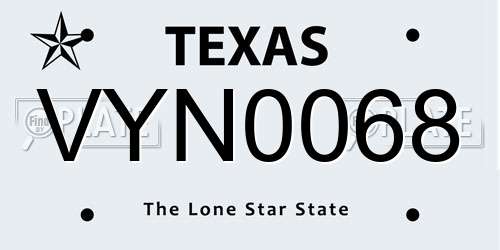 VYN0068 Texas License Plate