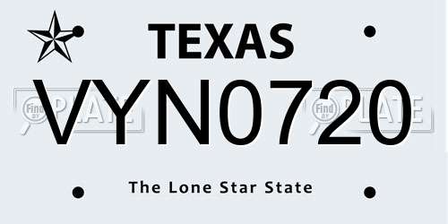 VYN0720 Texas License Plate