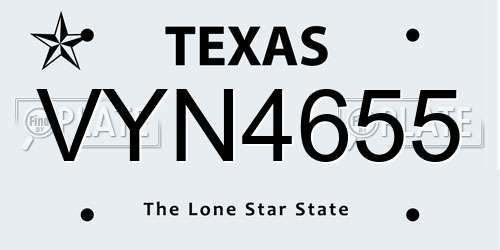 VYN4655 Texas License Plate