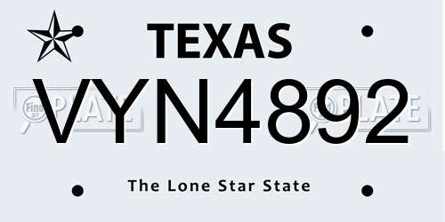 VYN4892 Texas License Plate