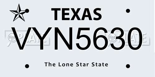 VYN5630 Texas License Plate