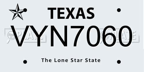 VYN7060 Texas License Plate