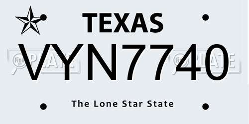 VYN7740 Texas License Plate