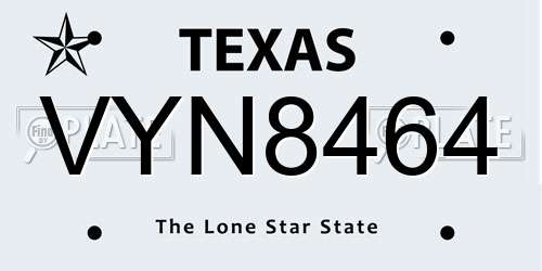 VYN8464 Texas License Plate