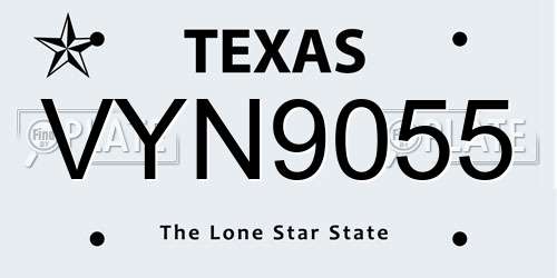 VYN9055 Texas License Plate