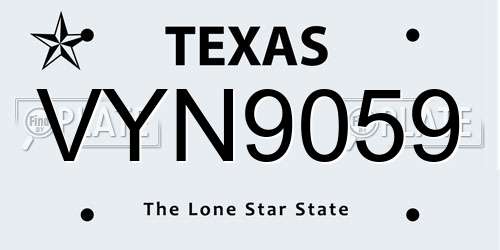 VYN9059 Texas License Plate