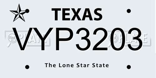 VYP3203 Texas License Plate