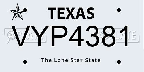 VYP4381 Texas License Plate