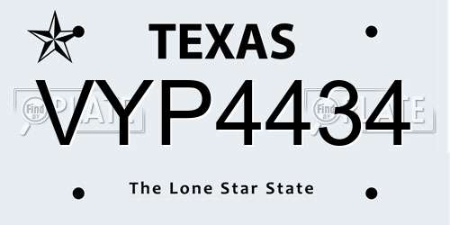 VYP4434 Texas License Plate