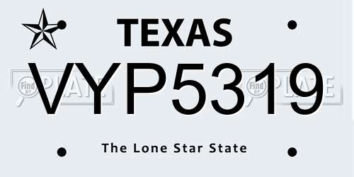 VYP5319 Texas License Plate