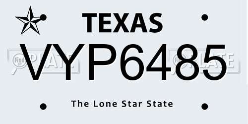 VYP6485 Texas License Plate