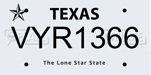 VYR1366 Texas License Plate