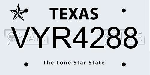 VYR4288 Texas License Plate