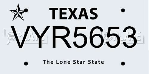 VYR5653 Texas License Plate