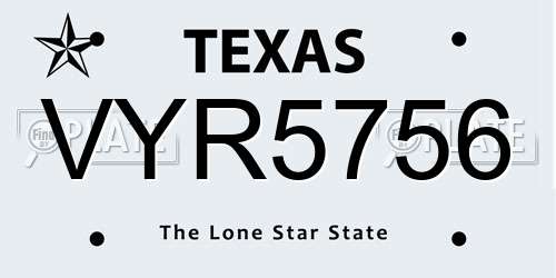 VYR5756 Texas License Plate