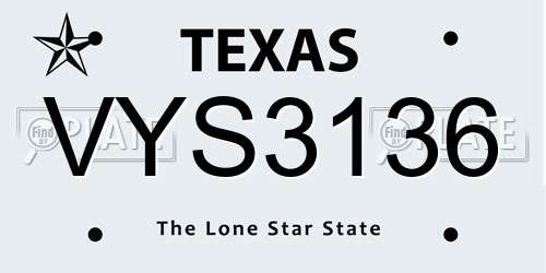 VYS3136 Texas License Plate