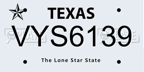 VYS6139 Texas License Plate