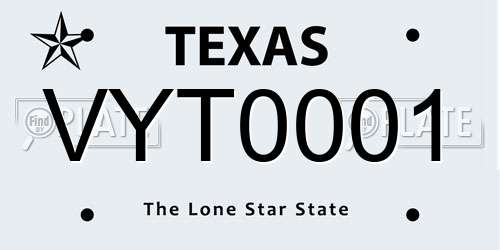 VYT0001 Texas License Plate