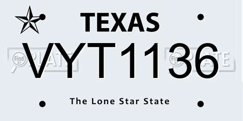 VYT1136 Texas License Plate