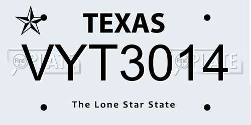 VYT3014 Texas License Plate
