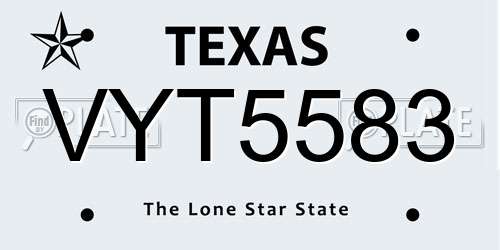 VYT5583 Texas License Plate