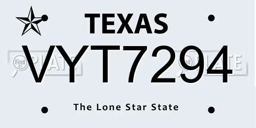 VYT7294 Texas License Plate