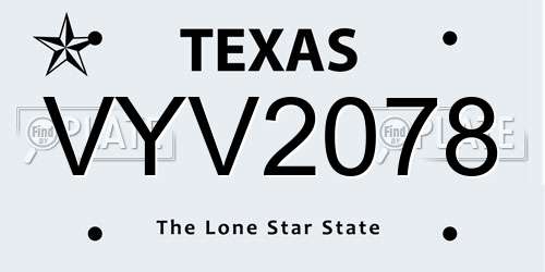 VYV2078 Texas License Plate