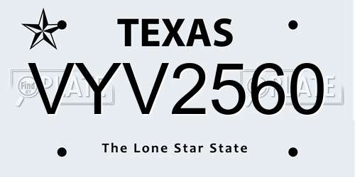 VYV2560 Texas License Plate