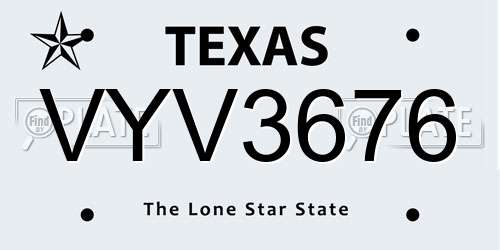 VYV3676 Texas License Plate
