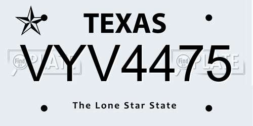 VYV4475 Texas License Plate