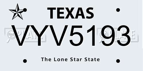 VYV5193 Texas License Plate